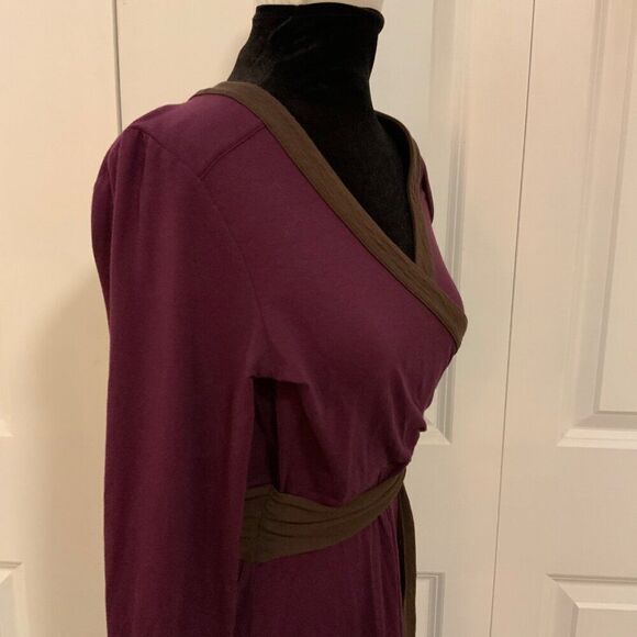 Talbots Purple Brown Belted Faux Wrap Jersey Knit Dress 4 Petite - Picture 8 of 10